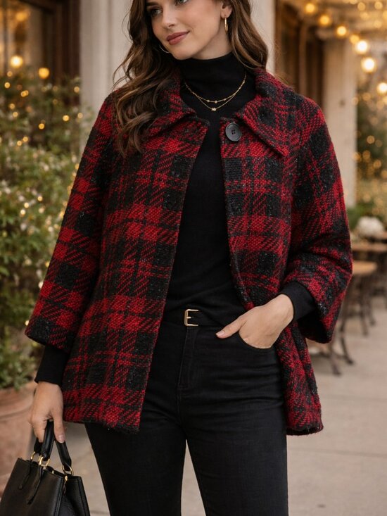 Connie's Moon Light Jackets & Blazers - Vintage 80's Red & Black Plaid Metallic Textured Jacket | Size Small
